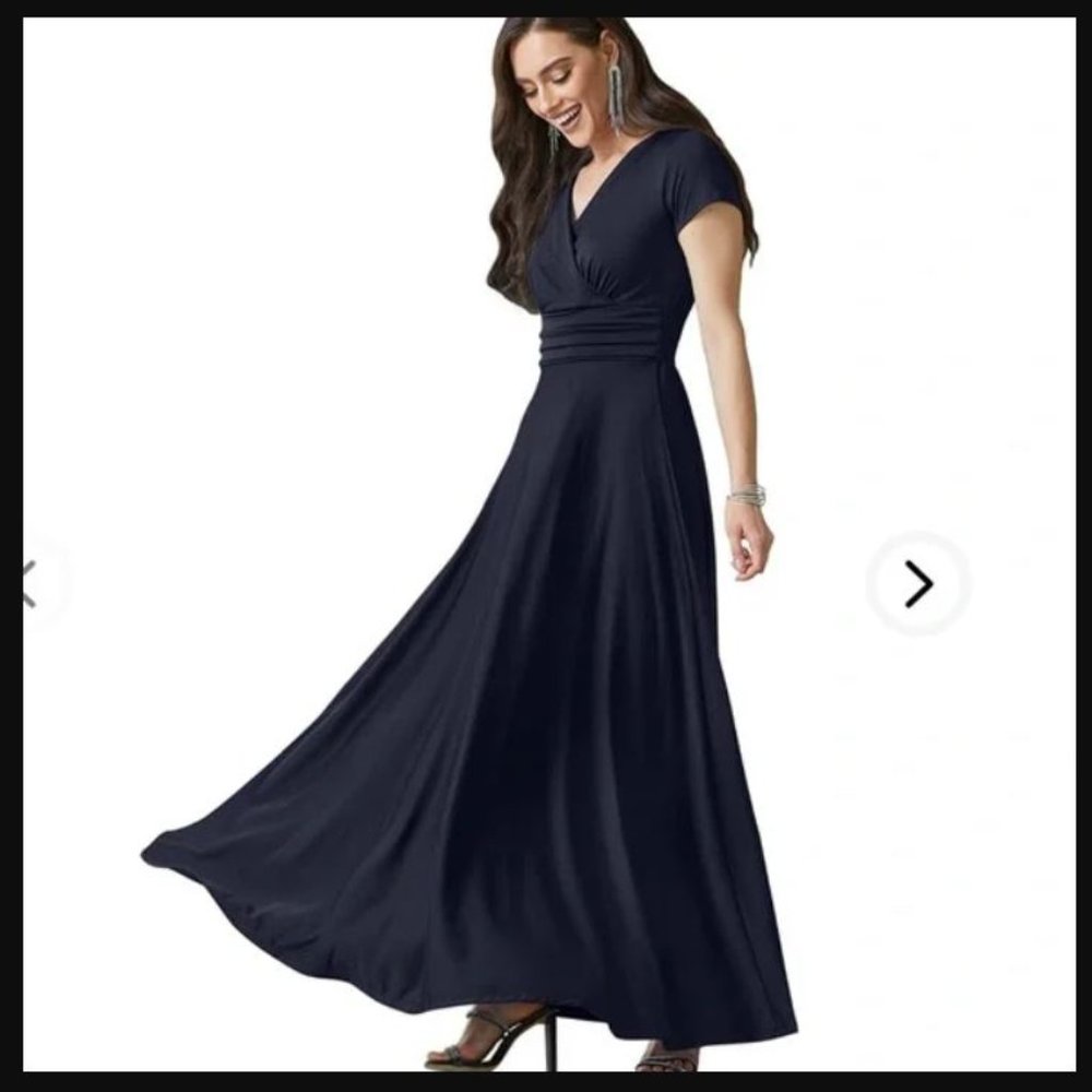NWT Koh Koh Flowy V Neck Maxi Dress | Navy Blue | Size 2XL